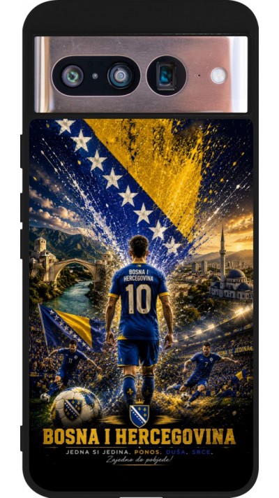 Coque Google Pixel 8 - Silicone rigide noir Football Bosnie-Herzégovine splash 2026