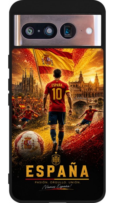 Coque Google Pixel 8 - Silicone rigide noir Football Espagne splash 2026