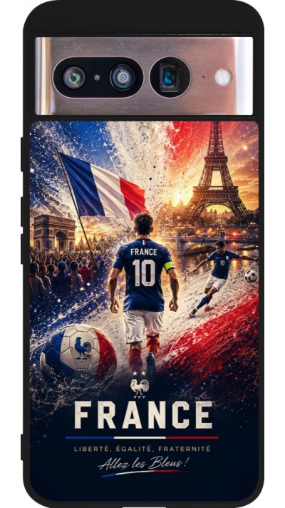 Coque Google Pixel 8 - Silicone rigide noir Football France splash 2026