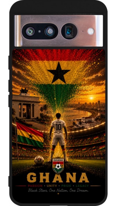 Coque Google Pixel 8 - Silicone rigide noir Football Ghana splash 2026
