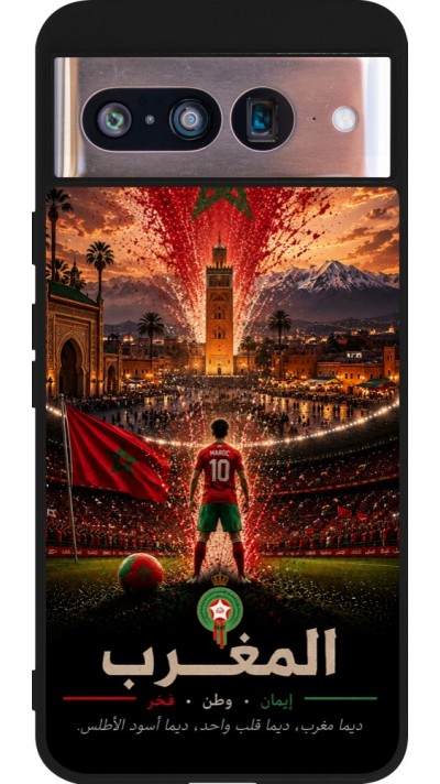 Coque Google Pixel 8 - Silicone rigide noir Football Maroc splash 2026