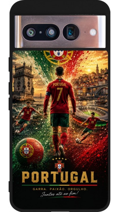 Coque Google Pixel 8 - Silicone rigide noir Football Portugal splash 2026