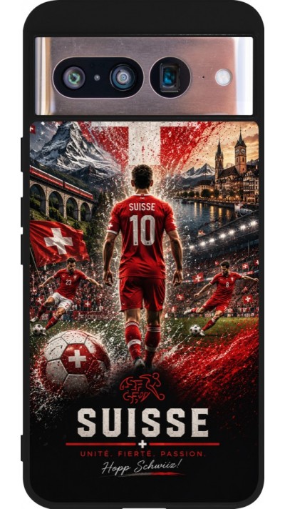 Coque Google Pixel 8 - Silicone rigide noir Football Suisse splash 2026