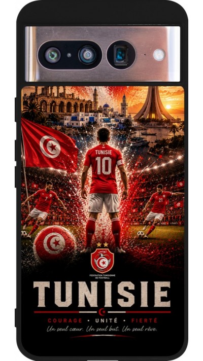 Coque Google Pixel 8 - Silicone rigide noir Football Tunisie splash 2026