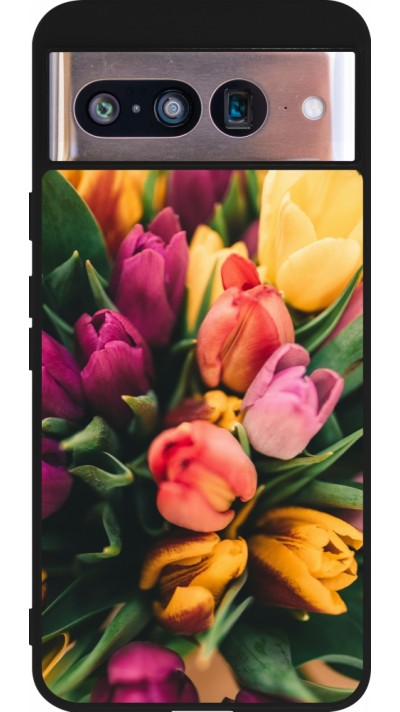 Google Pixel 8 Case Hülle - Silikon schwarz Bouquet of tulips Spring 2026