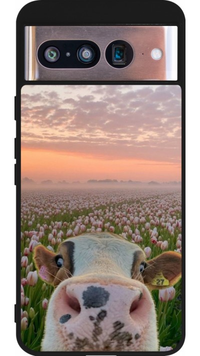 Google Pixel 8 Case Hülle - Silikon schwarz Cow with tulips Spring 2026