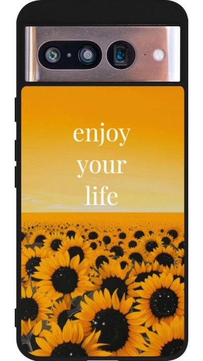 Coque Google Pixel 8 - Silicone rigide noir Summer 2026 Enjoy your life