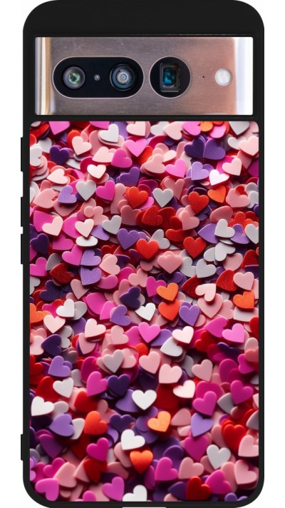 Google Pixel 8 Case Hülle - Silikon schwarz Valentin 2025 Konfetti