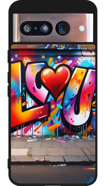 Google Pixel 8 Case Hülle - Silikon schwarz Valentin 2025 Liebe U Tag