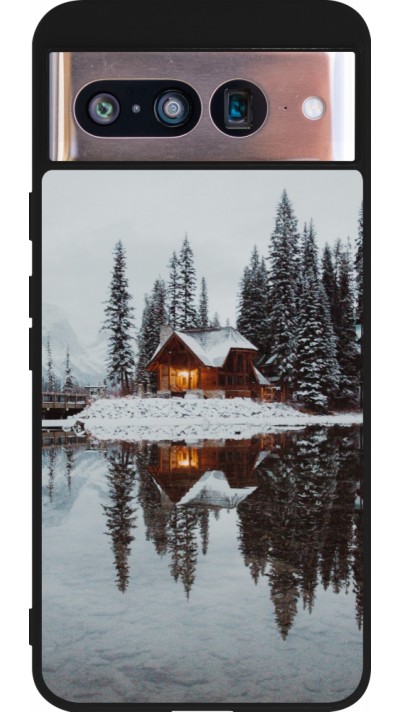 Google Pixel 8 Case Hülle - Silikon schwarz Winter 25 Winter house forest afternoon