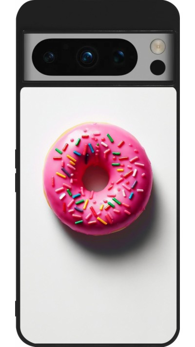 Google Pixel 8 Pro Case Hülle - Silikon schwarz Weisser Hintergrund, pinker Donut Google Pixel 8 Pro Case Hülle - Silikon schwarz Weisser Hintergrund, pinker Donut