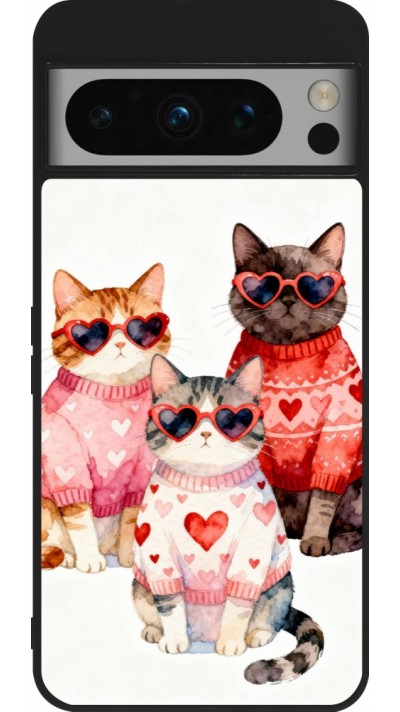 Coque Google Pixel 8 Pro - Silicone rigide noir Saint Valentines Day 26 Cat Love