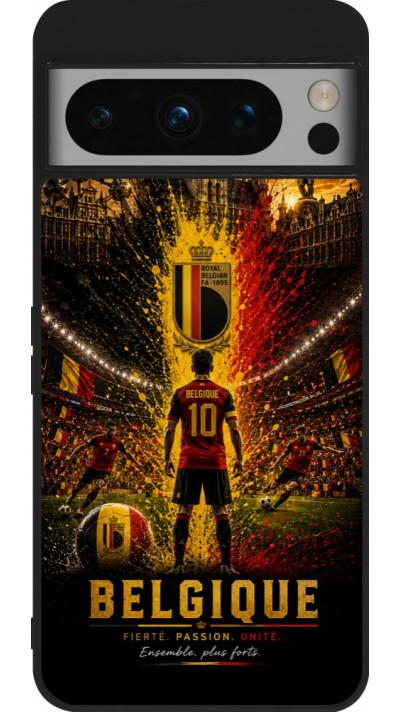 Coque Google Pixel 8 Pro - Silicone rigide noir Football Belgique splash 2026