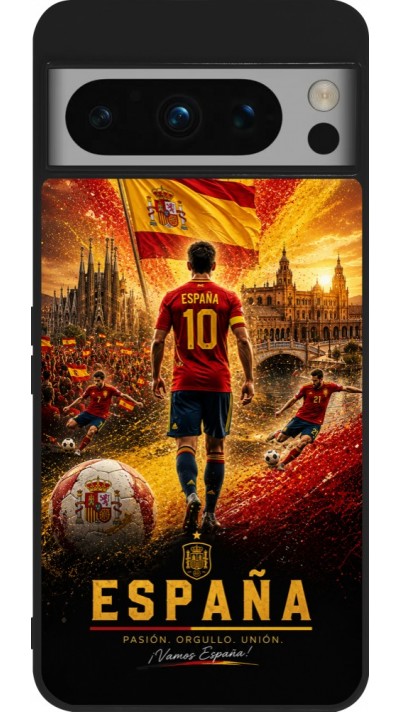 Coque Google Pixel 8 Pro - Silicone rigide noir Football Espagne splash 2026
