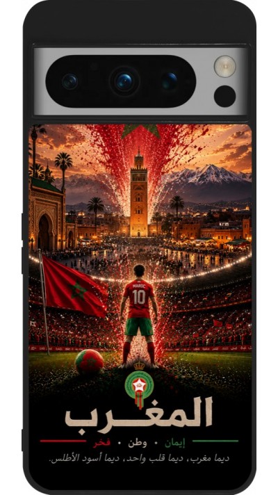 Coque Google Pixel 8 Pro - Silicone rigide noir Football Maroc splash 2026