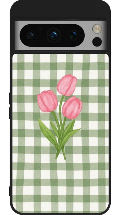 Coque Google Pixel 8 Pro - Silicone rigide noir Green vichy tulips Spring 2026