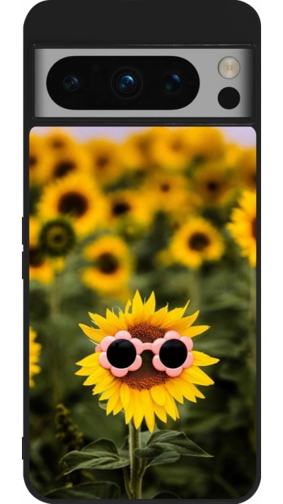 Coque Google Pixel 8 Pro - Silicone rigide noir Sunflower with glasses Spring 2026
