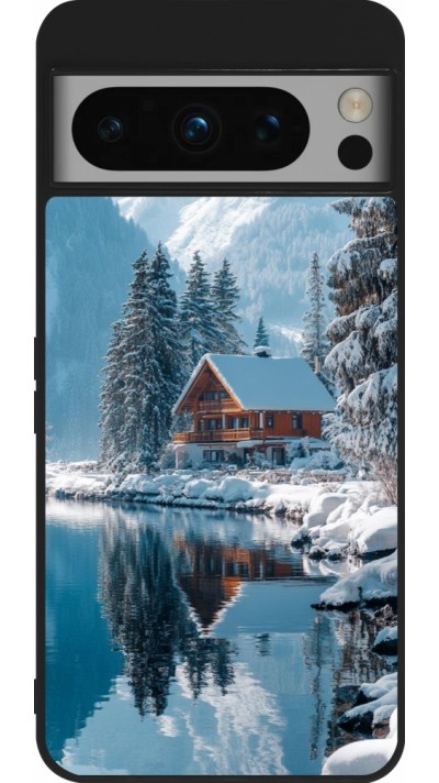 Google Pixel 8 Pro Case Hülle - Silikon schwarz Winter 25 Winter house forest day