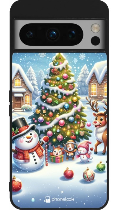 Google Pixel 8 Pro Case Hülle - Silikon schwarz Weihnachten 2023 Schneemann und Tannenbaum Google Pixel 8 Pro Case Hülle - Silikon schwarz Weihnachten 2023 Schneemann und Tannenbaum