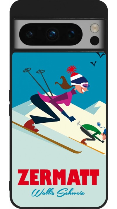 Coque Google Pixel 8 Pro - Silicone rigide noir Zermatt Ski Downhill
