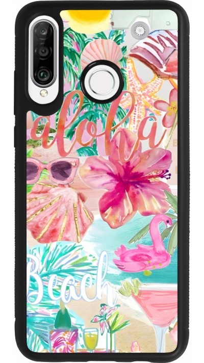 Huawei P30 Lite Case Hülle - Silikon schwarz Preppy Collage Aloha