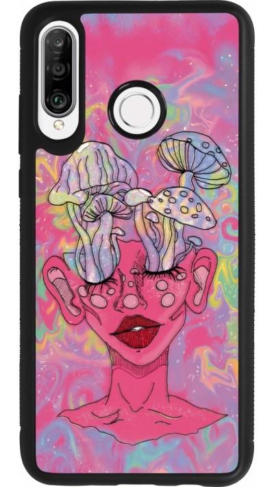 Huawei P30 Lite Case Hülle - Silikon schwarz Psychedelic pink mushroom