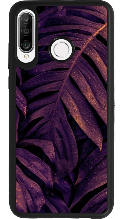 Huawei P30 Lite Case Hülle - Silikon schwarz Purple Light Leaves