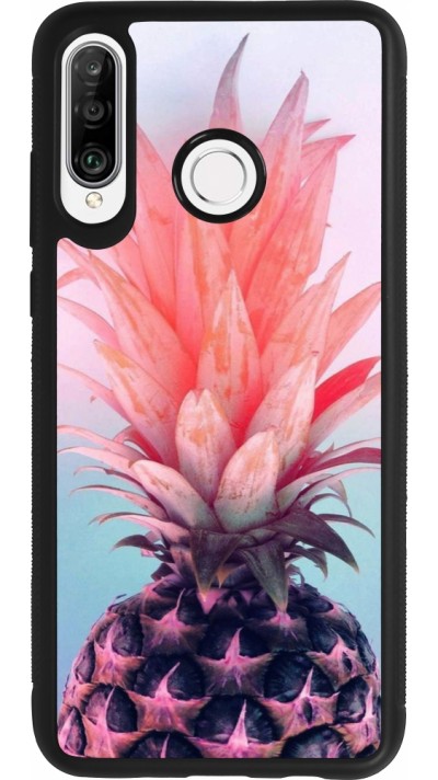 Huawei P30 Lite Case Hülle - Silikon schwarz Purple Pink Pineapple