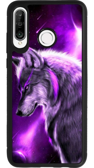 Huawei P30 Lite Case Hülle - Silikon schwarz Purple Sky Wolf