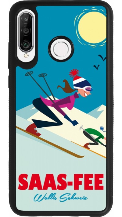 Huawei P30 Lite Case Hülle - Silikon schwarz Saas-Fee Ski Downhill