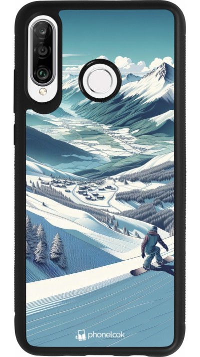 Huawei P30 Lite Case Hülle - Silikon schwarz Snowboarder Berg