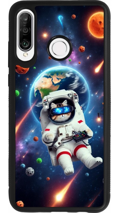 Coque Huawei P30 Lite - Silicone rigide noir VR SpaceCat Odyssey