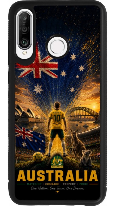 Coque Huawei P30 Lite - Silicone rigide noir Football Australie splash 2026