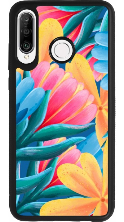 Huawei P30 Lite Case Hülle - Silikon schwarz Spring 23 colorful flowers