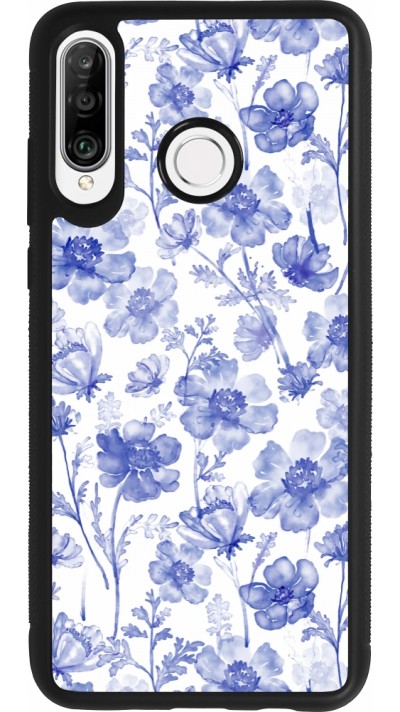 Huawei P30 Lite Case Hülle - Silikon schwarz Spring 23 watercolor blue flowers