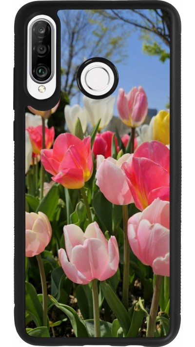 Coque Huawei P30 Lite - Silicone rigide noir Tulips Spring 2026