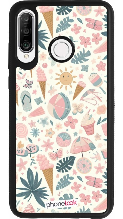 Huawei P30 Lite Case Hülle - Silikon schwarz Sommer Pink Muster