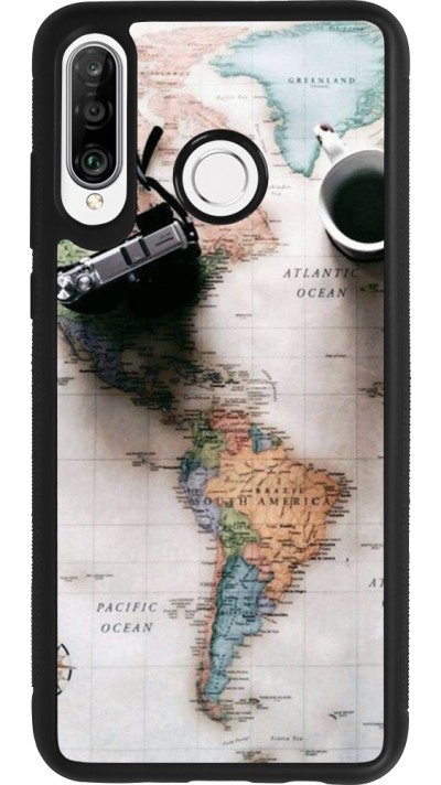 Huawei P30 Lite Case Hülle - Silikon schwarz Travel 01