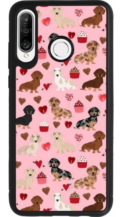 Coque Huawei P30 Lite - Silicone rigide noir Valentine 2024 puppy love