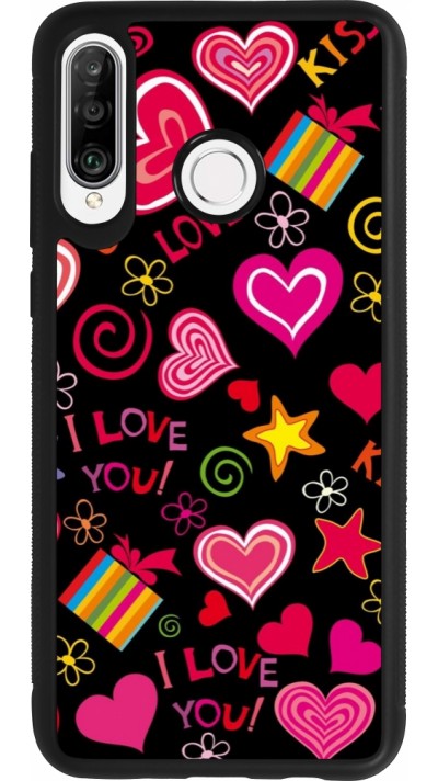 Coque Huawei P30 Lite - Silicone rigide noir Valentine 2023 love symbols