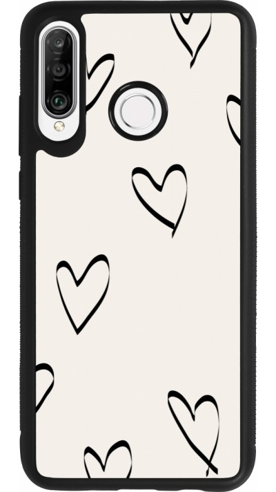 Coque Huawei P30 Lite - Silicone rigide noir Valentine 2023 minimalist hearts