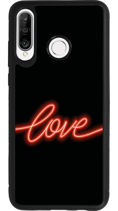 Coque Huawei P30 Lite - Silicone rigide noir Valentine 2023 neon love