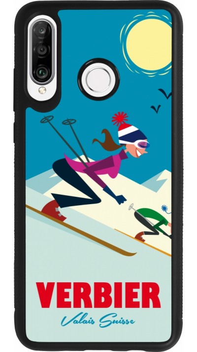 Coque Huawei P30 Lite - Silicone rigide noir Verbier Ski Downhill