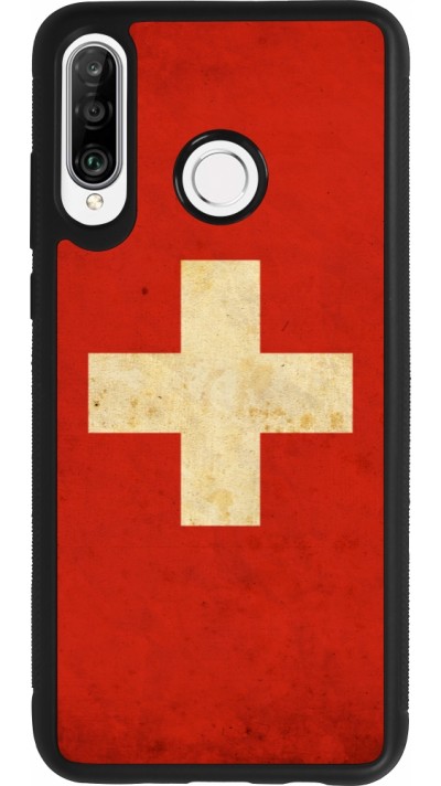 Coque Huawei P30 Lite - Silicone rigide noir Vintage Flag SWISS