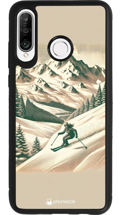 Coque Huawei P30 Lite - Silicone rigide noir Vintage Ski Mountain