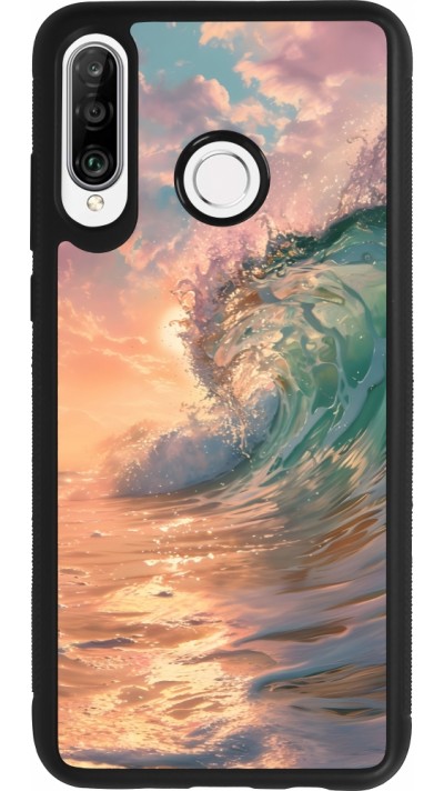 Coque Huawei P30 Lite - Silicone rigide noir Wave Sunset