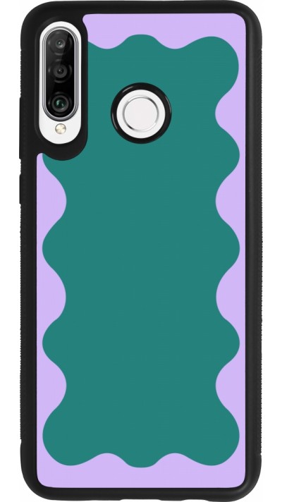 Coque Huawei P30 Lite - Silicone rigide noir Wavy Rectangle Green Purple