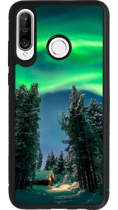 Coque Huawei P30 Lite - Silicone rigide noir Winter 22 Northern Lights