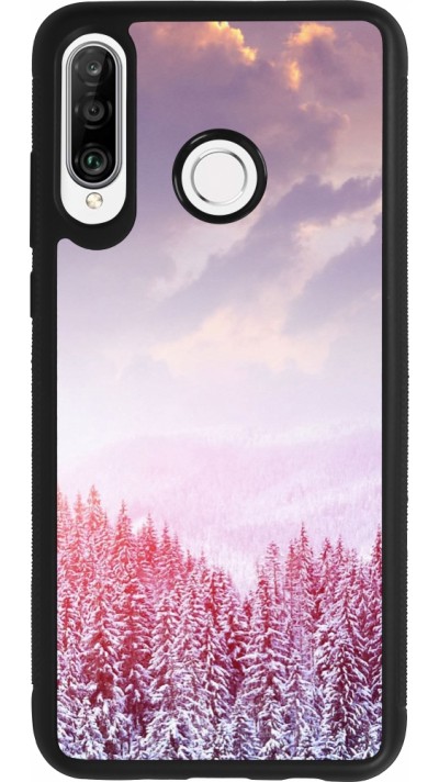 Coque Huawei P30 Lite - Silicone rigide noir Winter 22 Pink Forest