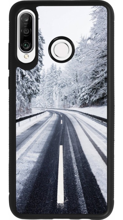 Coque Huawei P30 Lite - Silicone rigide noir Winter 22 Snowy Road